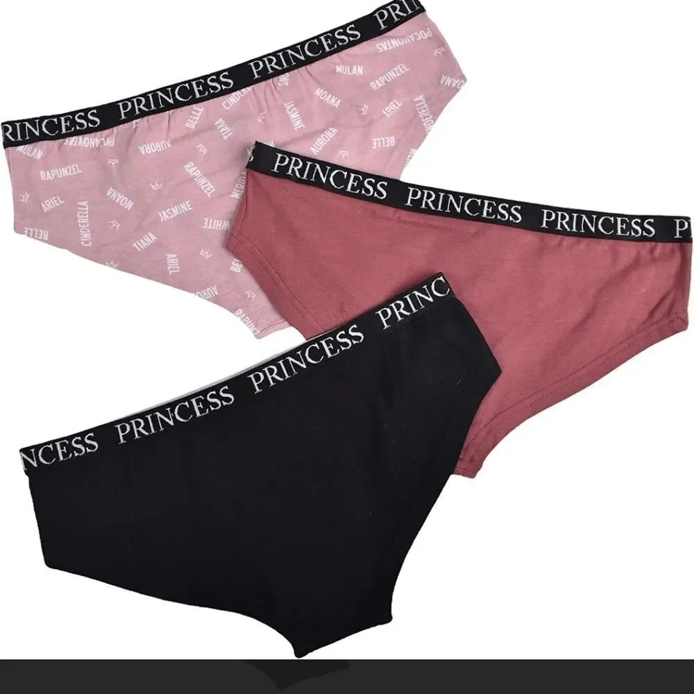 Disney Princess cotton hipster panties pink mauve black 3pk